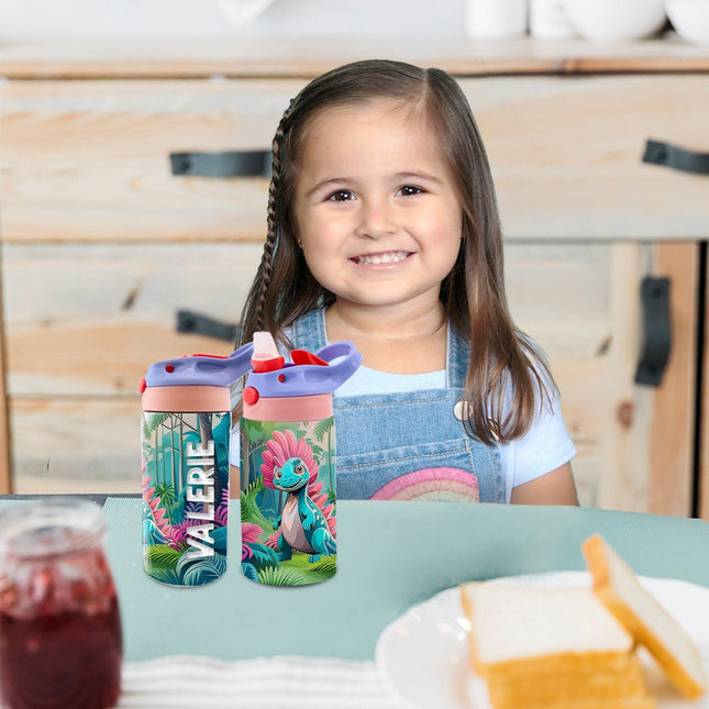 Custom Kids Water Bottle Personalized Toddler Insulated Tumbler 12oz Dinosaurs Jungle