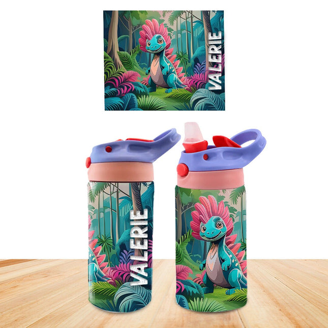 Custom Kids Water Bottle Personalized Toddler Insulated Tumbler 12oz Dinosaurs Jungle