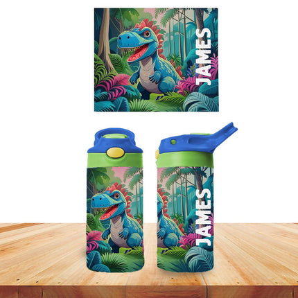 Custom Kids Water Bottle Personalized Toddler Insulated Tumbler 12oz Dinosaurs Jungle