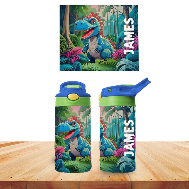 Custom Kids Water Bottle Personalized Toddler Insulated Tumbler 12oz Dinosaurs Jungle