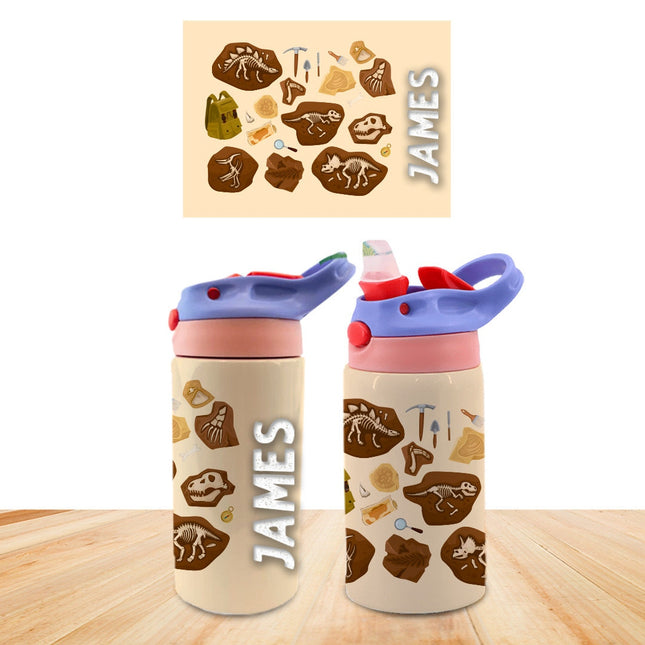 Custom Kids Water Bottle Personalized Toddler Insulated Tumbler 12oz Dino Fossil
