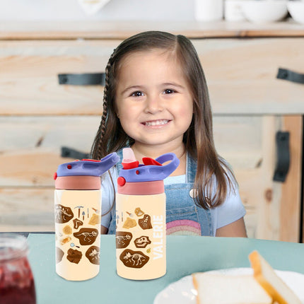 Custom Kids Water Bottle Personalized Toddler Insulated Tumbler 12oz Dino Fossil