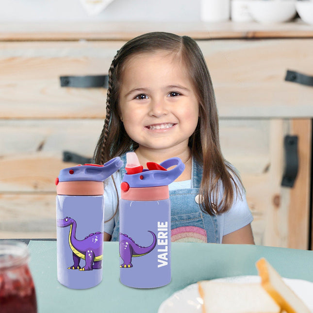 Custom Kids Water Bottle Personalized Toddler Insulated Tumbler 12oz Dinosaur