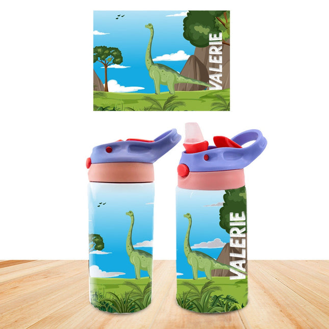 Custom Kids Water Bottle Personalized Toddler Insulated Tumbler 12oz Dino World