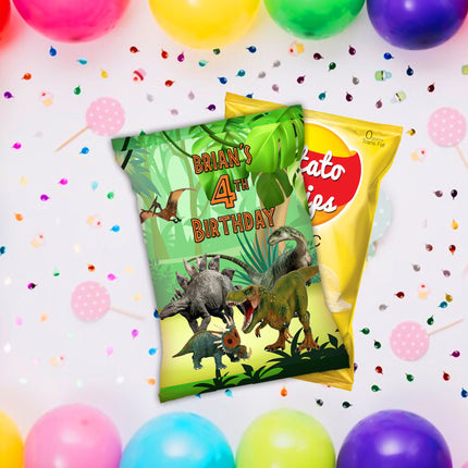 Dinosaurs Chip Bags Label for Kids Birthday Party Favor Decor, Stickers or Finished Options