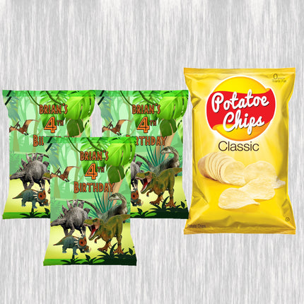 Dinosaurs Chip Bags Label for Kids Birthday Party Favor Decor, Stickers or Finished Options