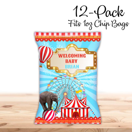 Circus Chip Bags Label for Kids Birthday Party Favor Decor, Stickers or Finished Options