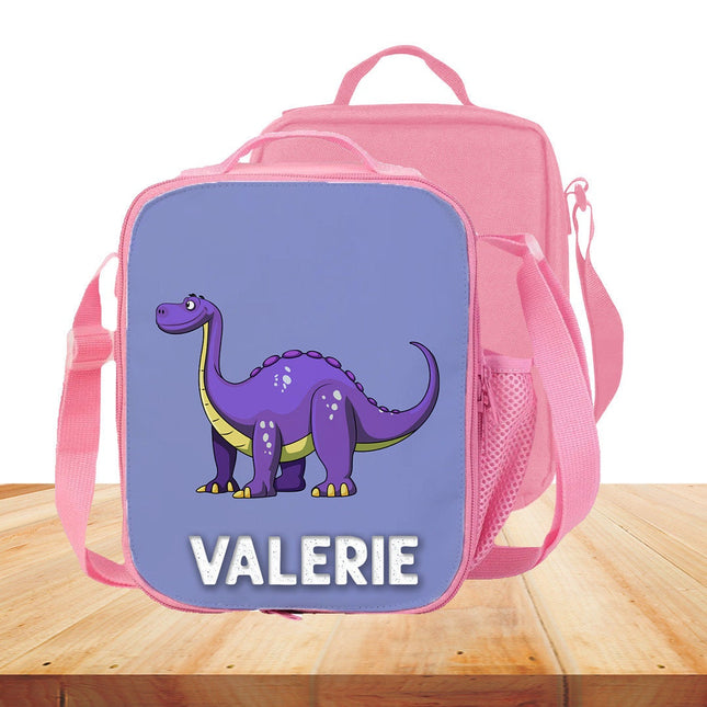 Custom Kids Lunch Bag with Strap Personalized School Insulated Picnic Box Dinosaurs