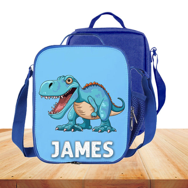 Custom Kids Lunch Bag with Strap Personalized School Insulated Picnic Box Dinosaurs