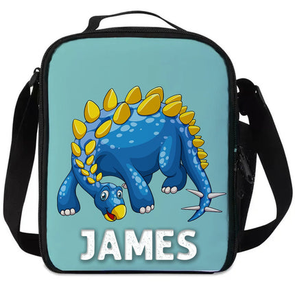 Custom Kids Lunch Bag with Strap Personalized School Insulated Picnic Box Dinosaurs
