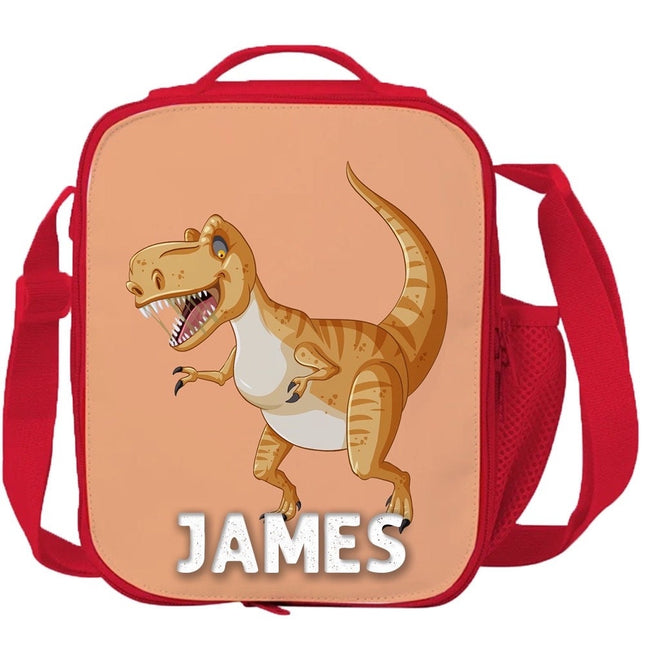 Custom Kids Lunch Bag with Strap Personalized School Insulated Picnic Box Dinosaurs