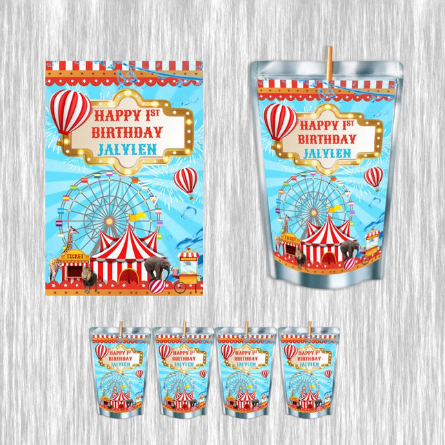 Circus Juice Pouch Label Sticker or Complete Custom Juice Pouches for Kids Birthday Party Favor Decor