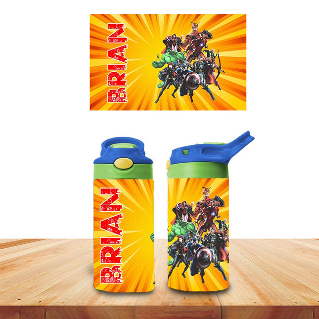 Custom Kids Water Bottle Personalized Toddler Insulated Tumbler 12oz Avengers Superhero