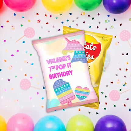 Pop it Chip Bags Label for Kids Birthday Party Favor Decor, Stickers or Finished Options