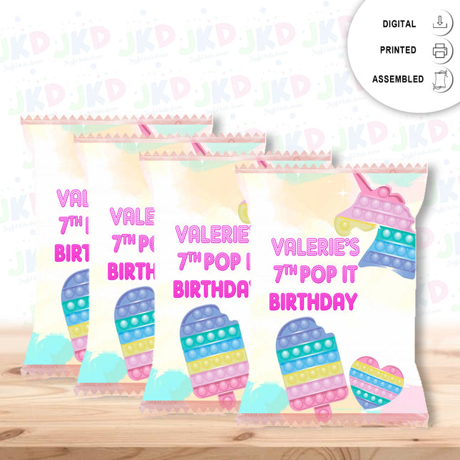 Pop it Chip Bags Label for Kids Birthday Party Favor Decor, Stickers or Finished Options