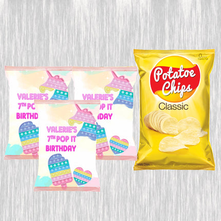 Pop it Chip Bags Label for Kids Birthday Party Favor Decor, Stickers or Finished Options