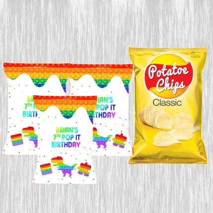 Pop it Chip Bags Label for Kids Birthday Party Favor Decor, Stickers or Finished Options