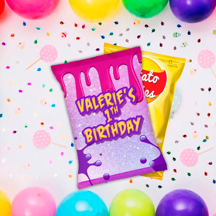 Slime Chip Bags Label for Kids Birthday Party Favor Decor, Stickers or Finished Options