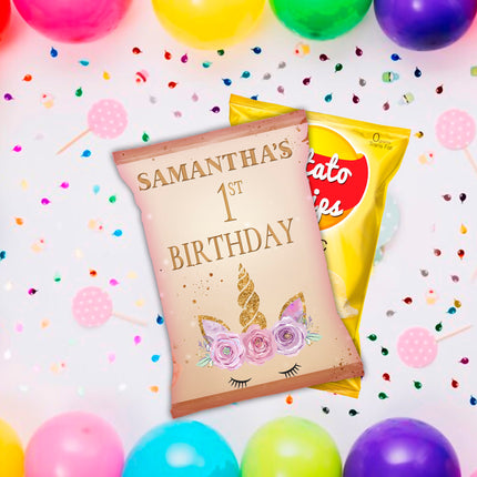 Unicorn Face Chip Bags Label for Kids Birthday Party Favor Decor, Stickers or Finished Options