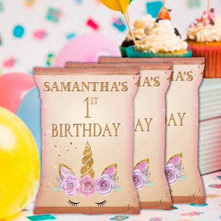 Unicorn Face Chip Bags Label for Kids Birthday Party Favor Decor, Stickers or Finished Options