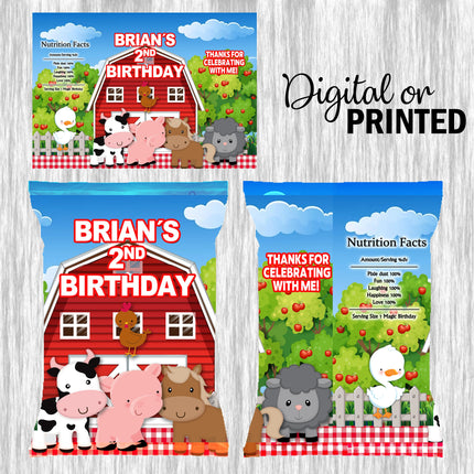 Farm Chip Bags Label for Kids Birthday Party Favor Decor, Stickers or Finished Options