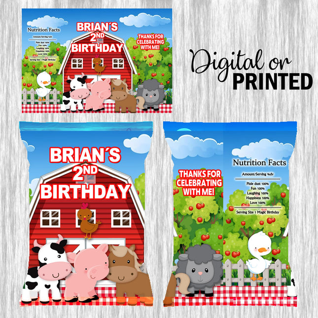 Farm Chip Bags Label for Kids Birthday Party Favor Decor, Stickers or Finished Options