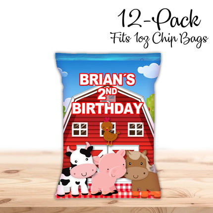 Farm Chip Bags Label for Kids Birthday Party Favor Decor, Stickers or Finished Options