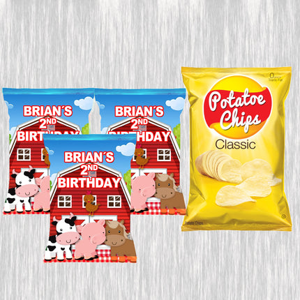Farm Chip Bags Label for Kids Birthday Party Favor Decor, Stickers or Finished Options
