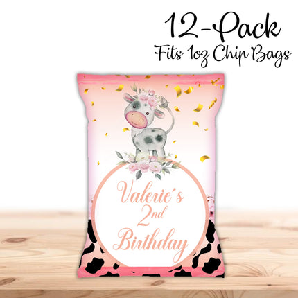 Cow Chip Bags Label for Kids Birthday Party Favor Decor, Stickers or Finished Options