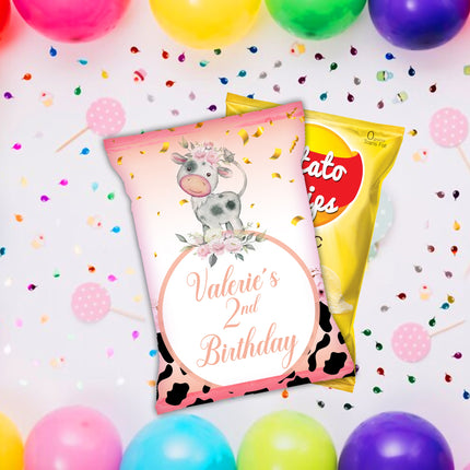 Cow Chip Bags Label for Kids Birthday Party Favor Decor, Stickers or Finished Options