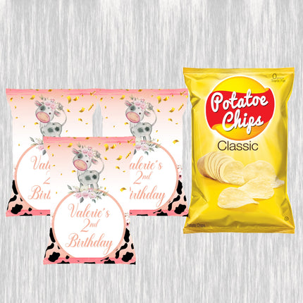 Cow Chip Bags Label for Kids Birthday Party Favor Decor, Stickers or Finished Options