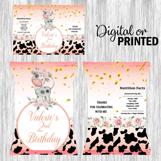 Cow Chip Bags Label for Kids Birthday Party Favor Decor, Stickers or Finished Options