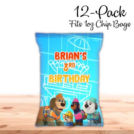 Pupstruction Chip Bags Label for Kids Birthday Party Favor Decor, Stickers or Finished Options