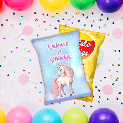 Unicorn Fairy Chip Bags Label for Kids Birthday Party Favor Decor, Stickers or Finished Options