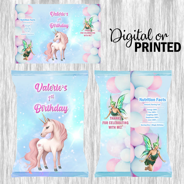 Unicorn Fairy Chip Bags Label for Kids Birthday Party Favor Decor, Stickers or Finished Options