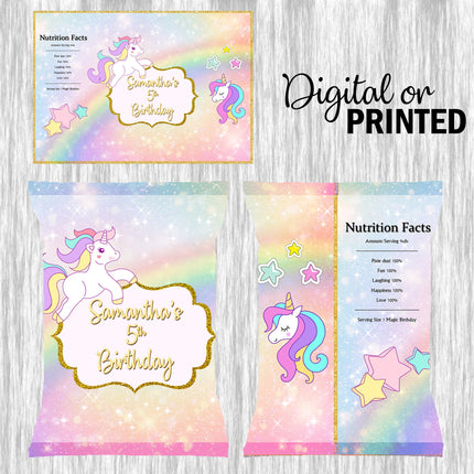 Unicorn Chip Bags Label for Kids Birthday Party Favor Decor, Stickers or Finished Options
