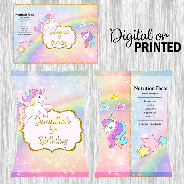 Unicorn Chip Bags Label for Kids Birthday Party Favor Decor, Stickers or Finished Options