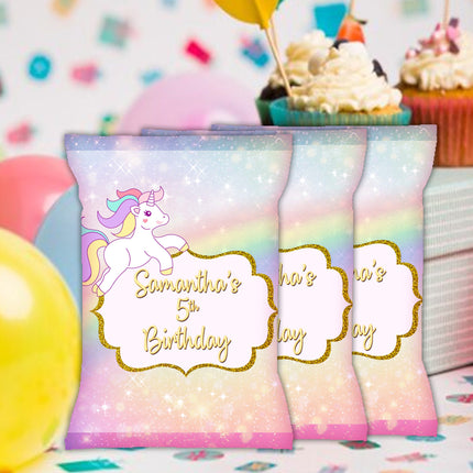 Unicorn Chip Bags Label for Kids Birthday Party Favor Decor, Stickers or Finished Options