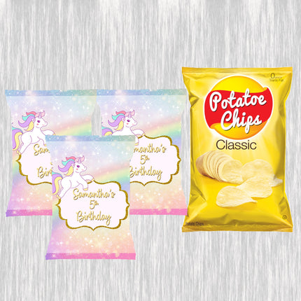 Unicorn Chip Bags Label for Kids Birthday Party Favor Decor, Stickers or Finished Options