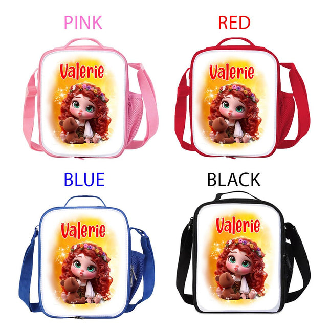 Custom Kids Lunch Bag with Strap Personalized School Insulated Picnic Box Baby Princess Merida Brave