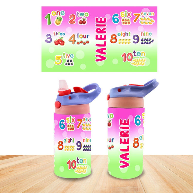 Custom Kids Water Bottle Personalized Toddler Insulated Tumbler 12oz Learn Count Numbers Kinder Math