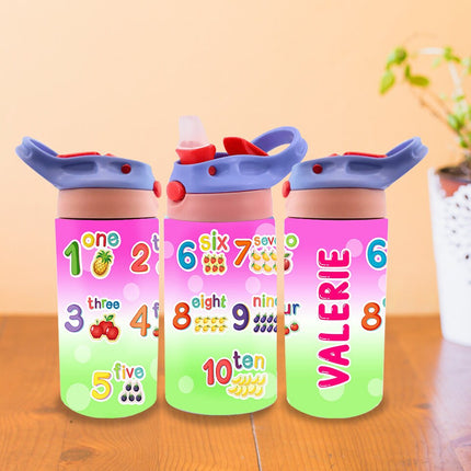 Custom Kids Water Bottle Personalized Toddler Insulated Tumbler 12oz Learn Count Numbers Kinder Math