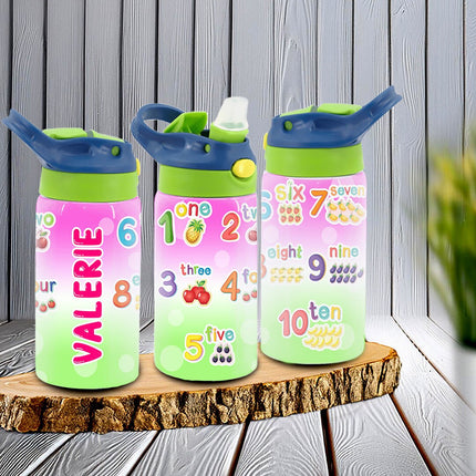 Custom Kids Water Bottle Personalized Toddler Insulated Tumbler 12oz Learn Count Numbers Kinder Math