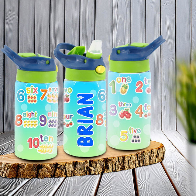 Custom Kids Water Bottle Personalized Toddler Insulated Tumbler 12oz Learn Count Numbers Kinder Math