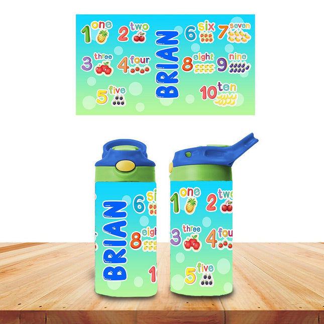 Custom Kids Water Bottle Personalized Toddler Insulated Tumbler 12oz Learn Count Numbers Kinder Math