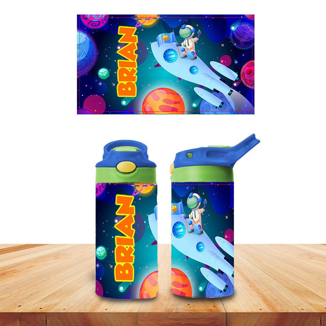 Custom Kids Water Bottle Personalized Toddler Insulated Tumbler 12oz Universe Space Planets