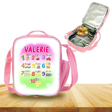 Custom Kids Lunch Bag with Strap Personalized School Insulated Picnic Box Count Numbers Kinder Math