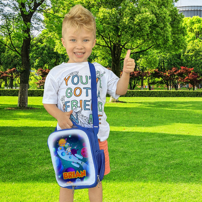 Custom Kids Lunch Bag with Strap Personalized School Insulated Picnic Box Universe Space Planets