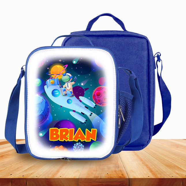 Custom Kids Lunch Bag with Strap Personalized School Insulated Picnic Box Universe Space Planets