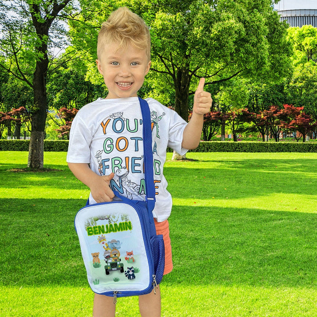 Custom Kids Lunch Bag with Strap Personalized School Insulated Picnic Box Jungle Safari Baby Animals
